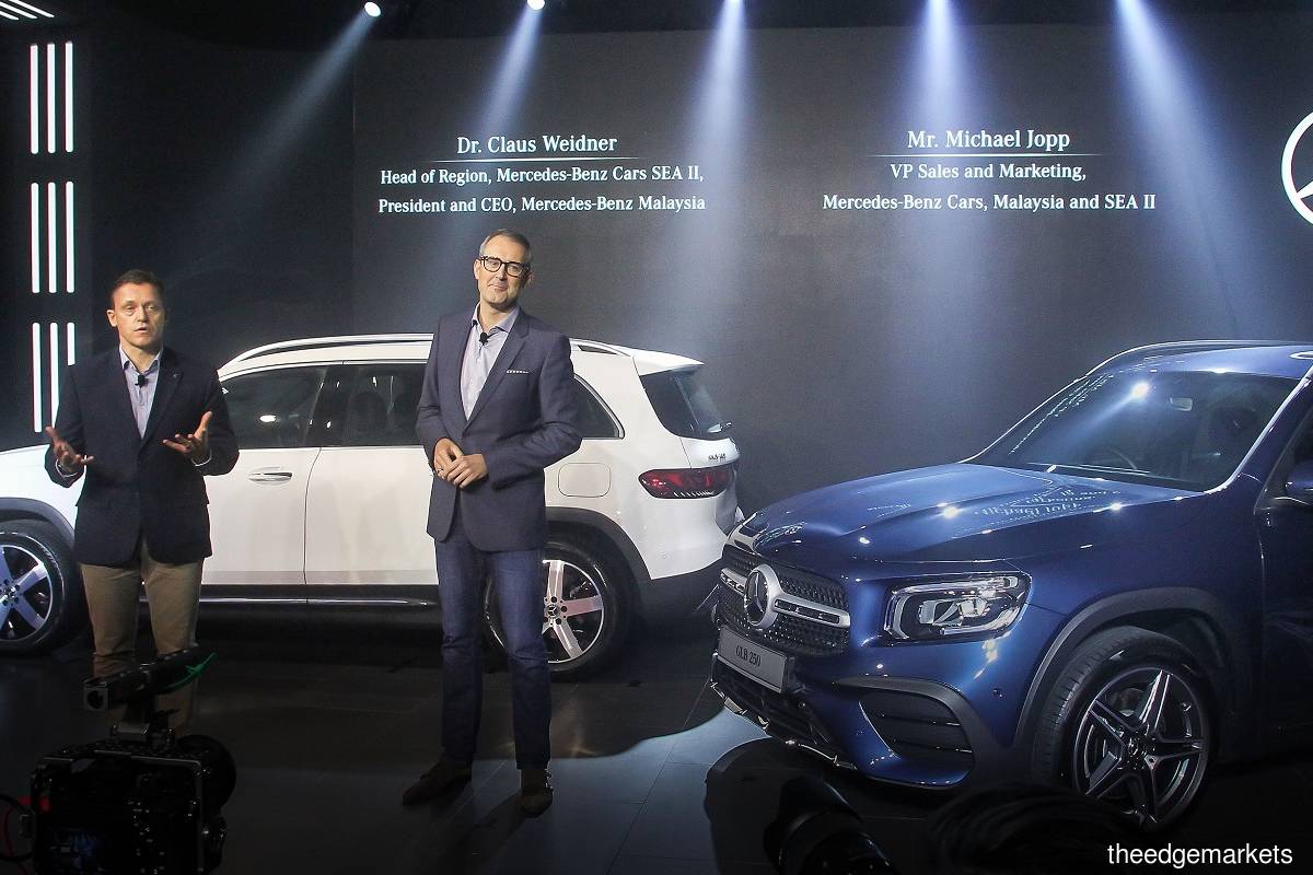 Weidner (left) and Jopp at the launch of the X247 Mercedes-Benz GLB on Sept 22. (Photo by Kenny Yap/The Edge)