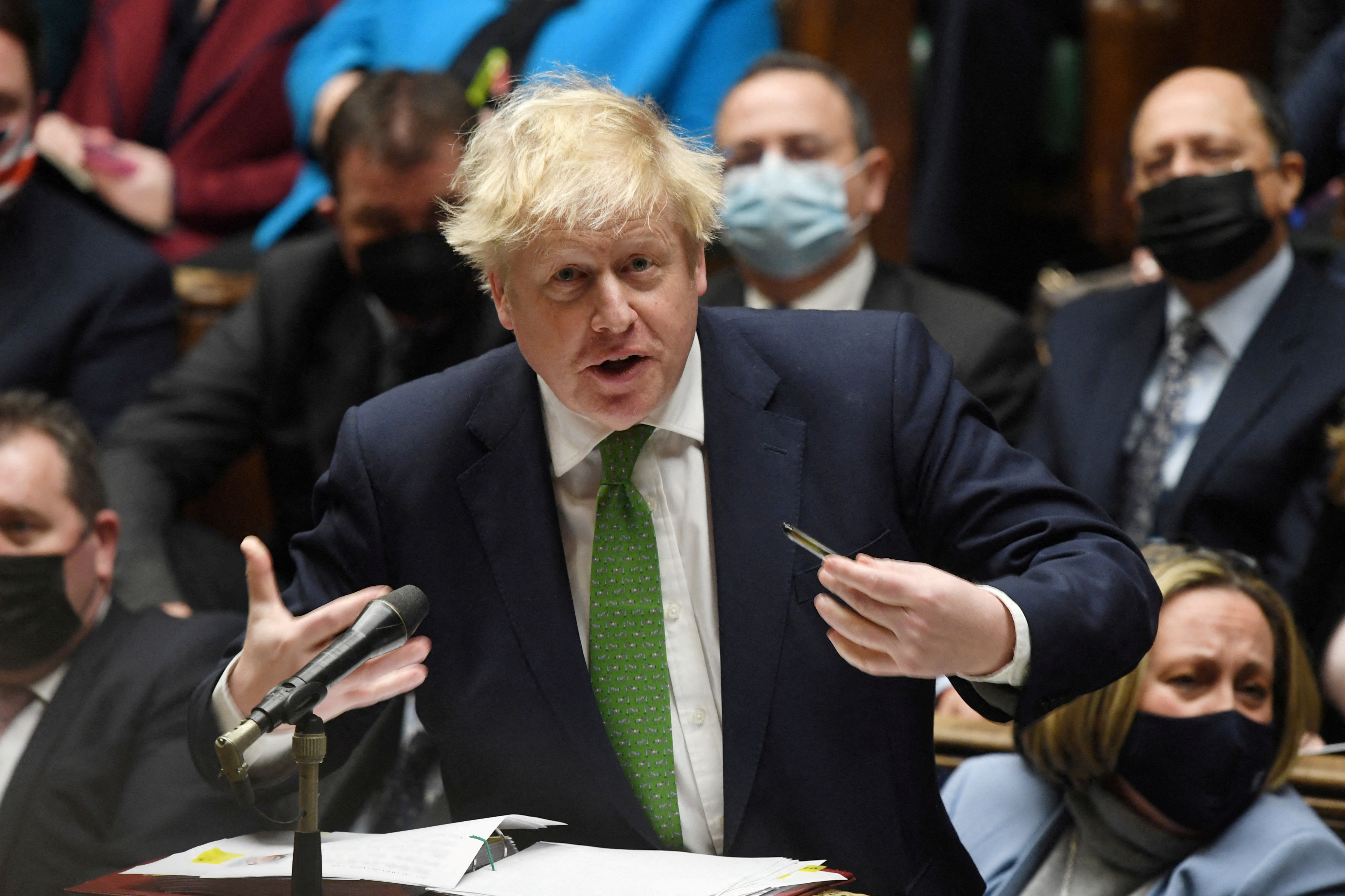 British Prime Minister Boris Johnson speaks during the weekly question time debate at Parliament in London, Britain, January 19, 2022.