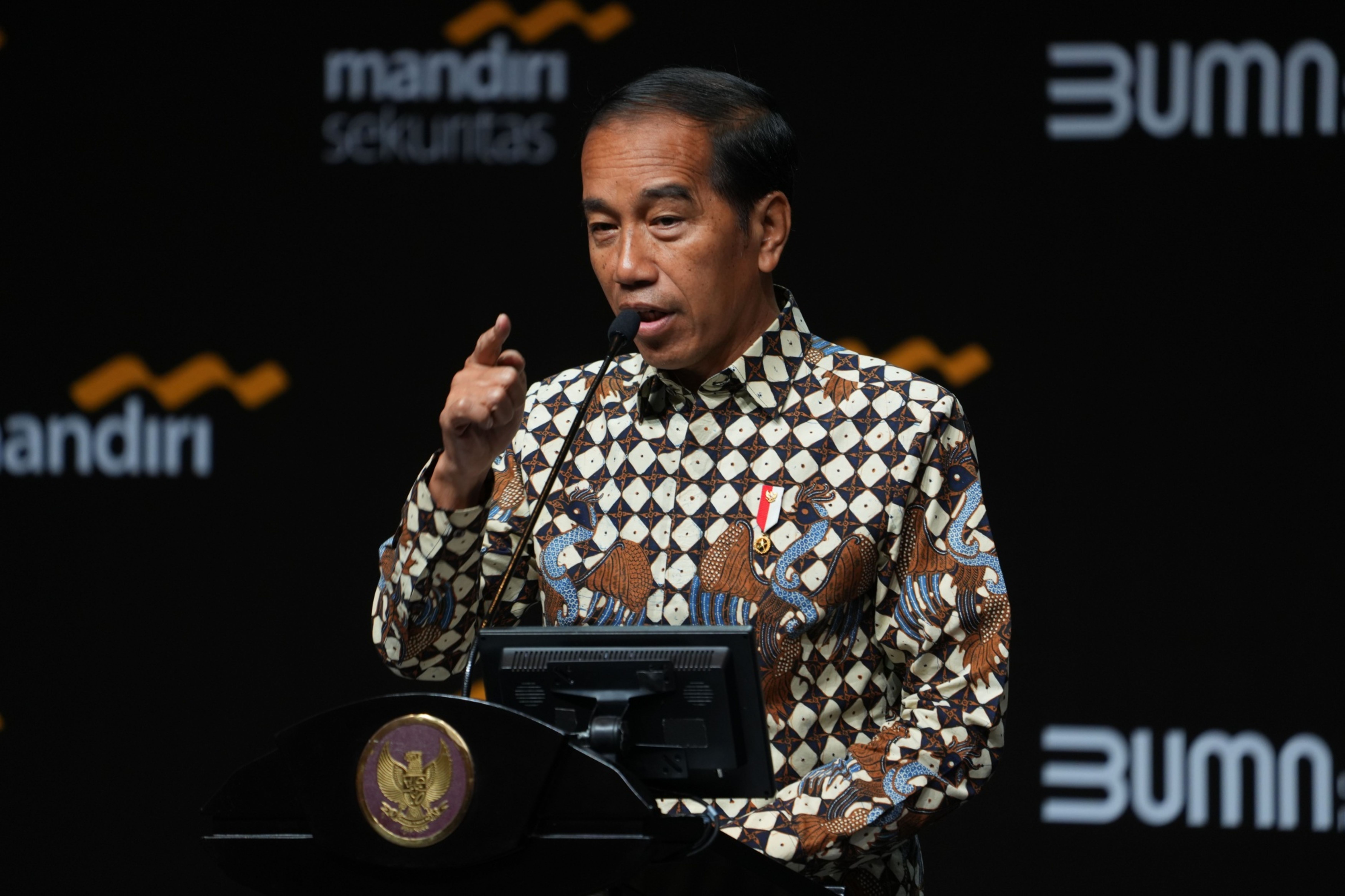 Joko Widodo speaks during the Mandiri Investment Forum on Feb 2, 2023. (Bloomberg)