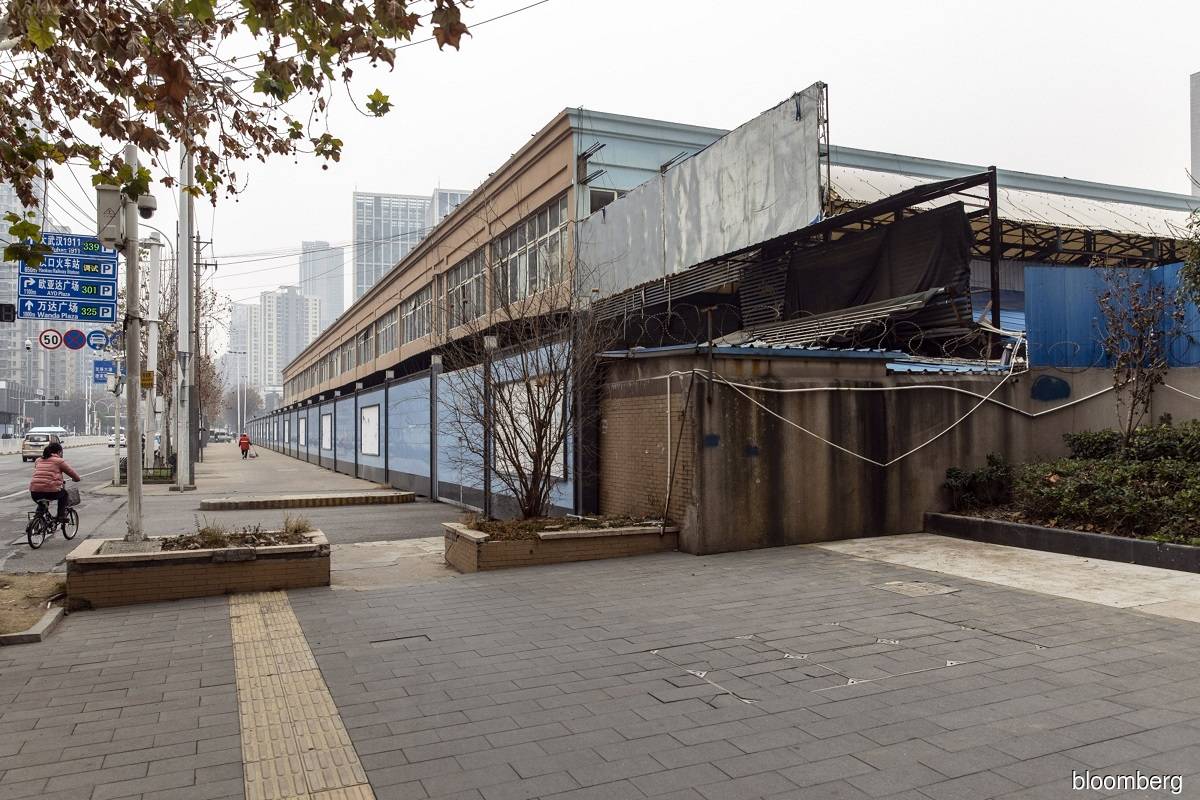 The Huanan Seafood Market surrounded by barriers in Wuhan, China in February 2023. (Bloomberg filepix by Qilai Shen)