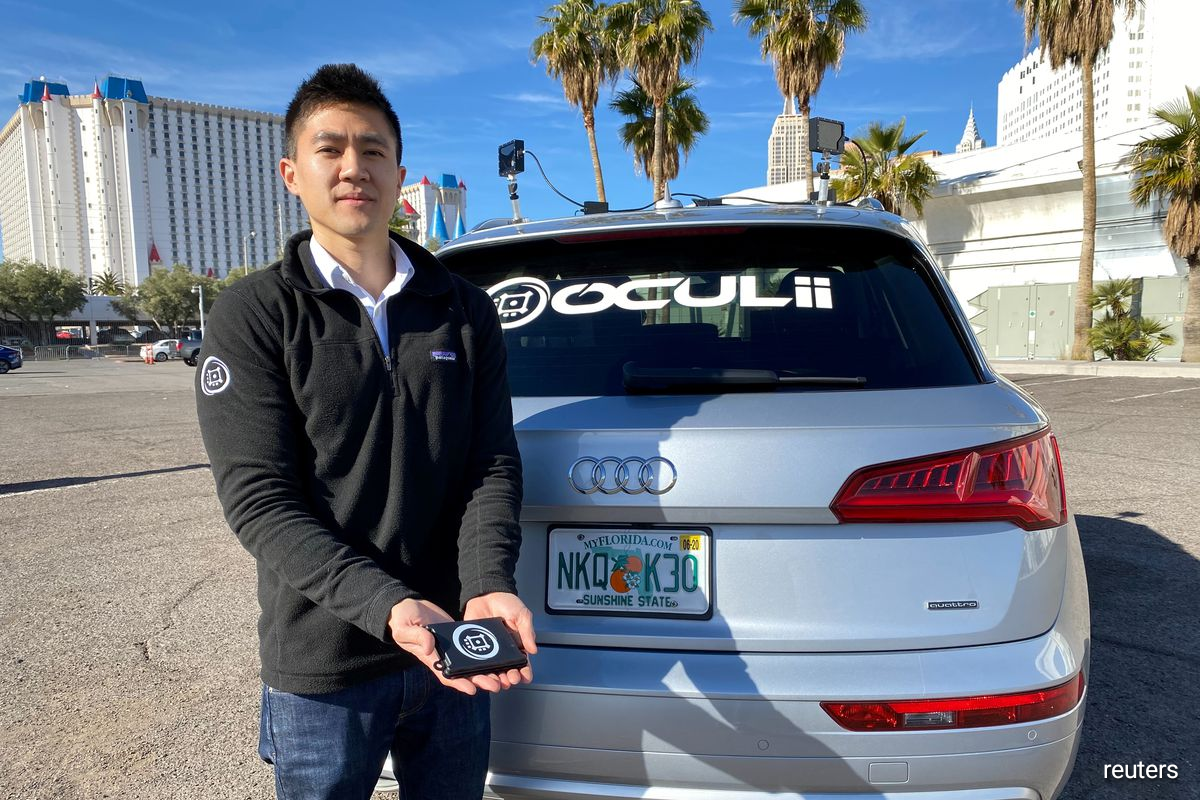 Oculii CEO Steven Hong shows the company's radar kit at the CES tech show in Las Vegas, Nevada, U.S. January 5, 2020.
