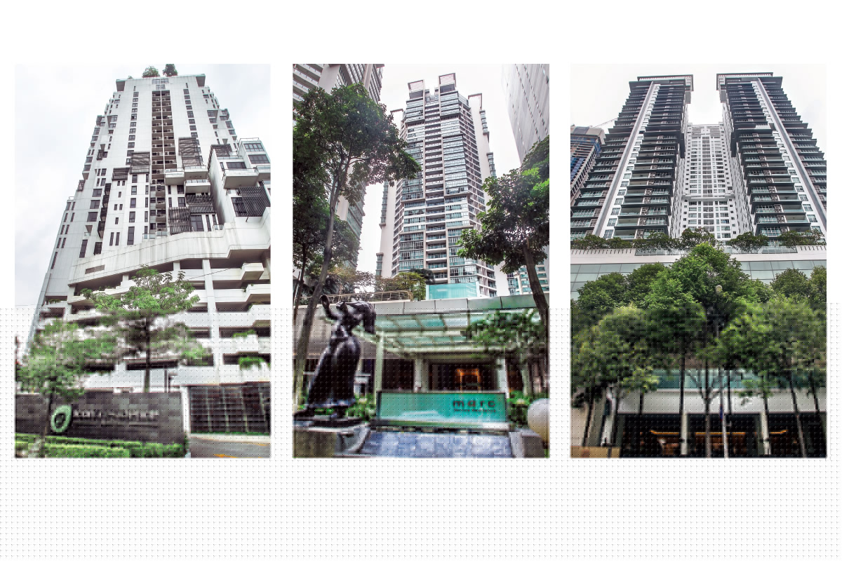 High-end properties in the auction market at the time of writing included units at (from far left) Icon Residence in Persiaran Dutamas, Mont’Kiara; Marc Serviced Residence in Jalan Pinang; and The Pearl in Jalan Stonor (Photo by Kenny Yap/The Edge)