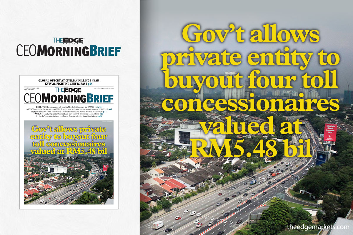 Gov't allows private entity to take over four toll concessionaires valued at RM5.48 bil