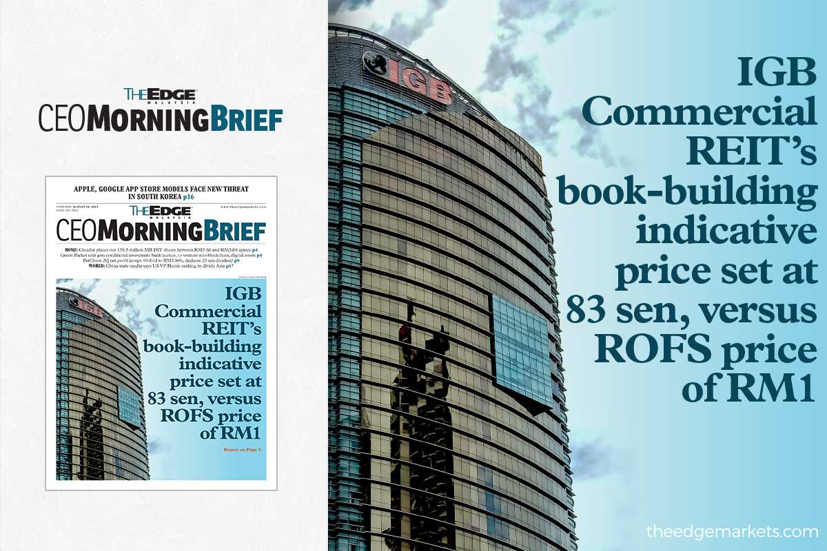 IGB Commercial REIT's book-building indicative price set at 83 sen, versus ROFS price of RM1
