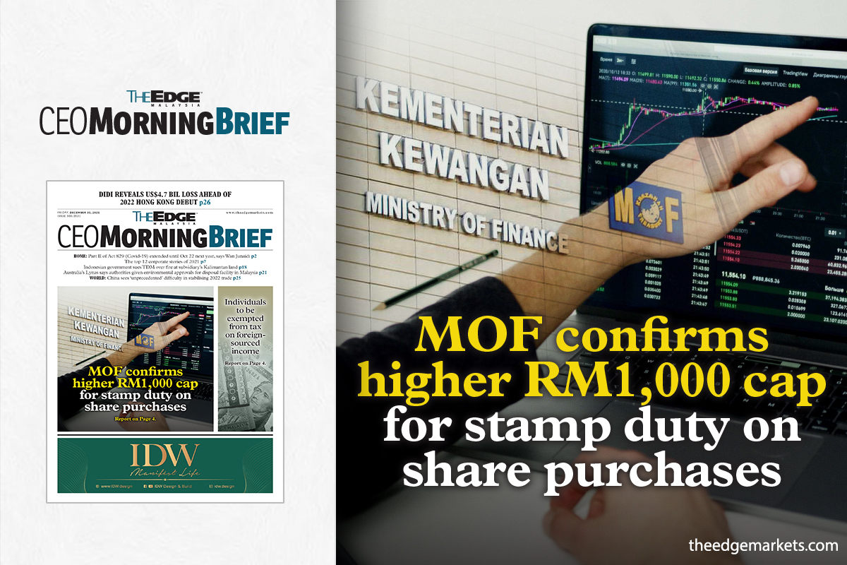 MOF confirms higher RM1,000 cap for stamp duty on share purchases, as per The Edge report