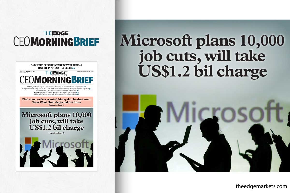 Microsoft plans 10,000 job cuts, will take US$1.2 bil charge
