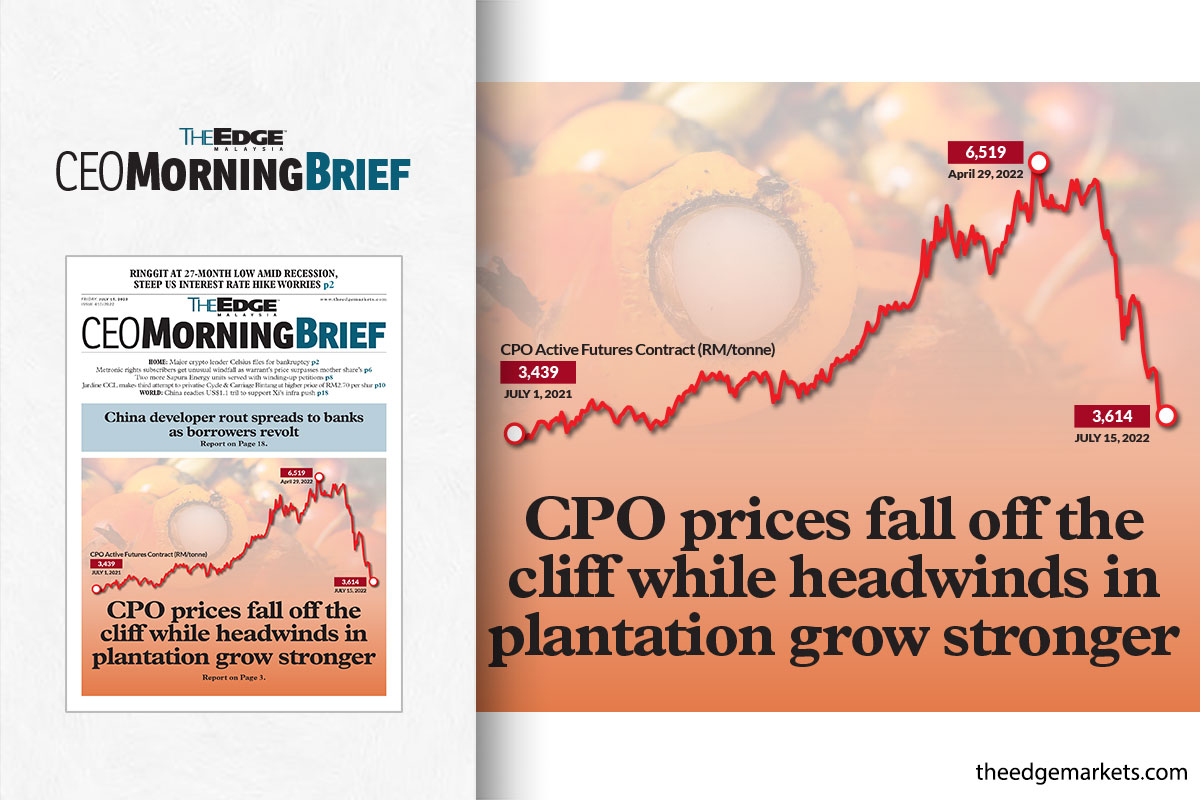 CPO prices fall off the cliff while headwinds in plantation sector grow stronger