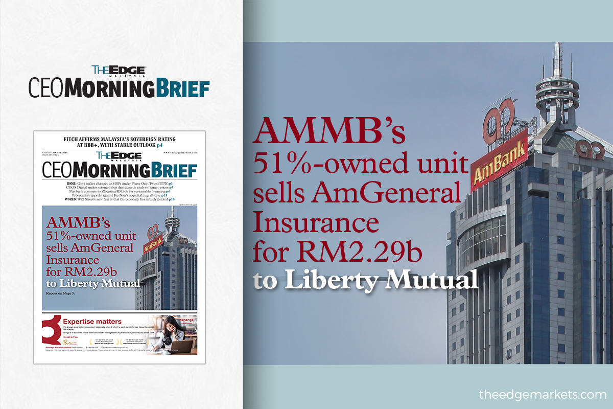 AMMB's 51%-owned unit sells AmGeneral Insurance for RM2.29b in cash and shares deal to Liberty Mutual