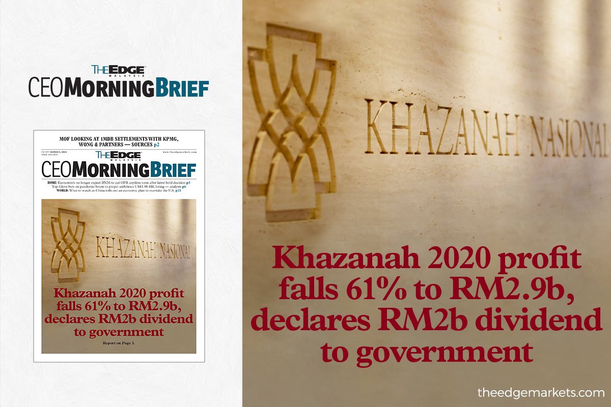 Khazanah 2020 profit falls 61% to RM2.9b, declares RM2b dividend to government