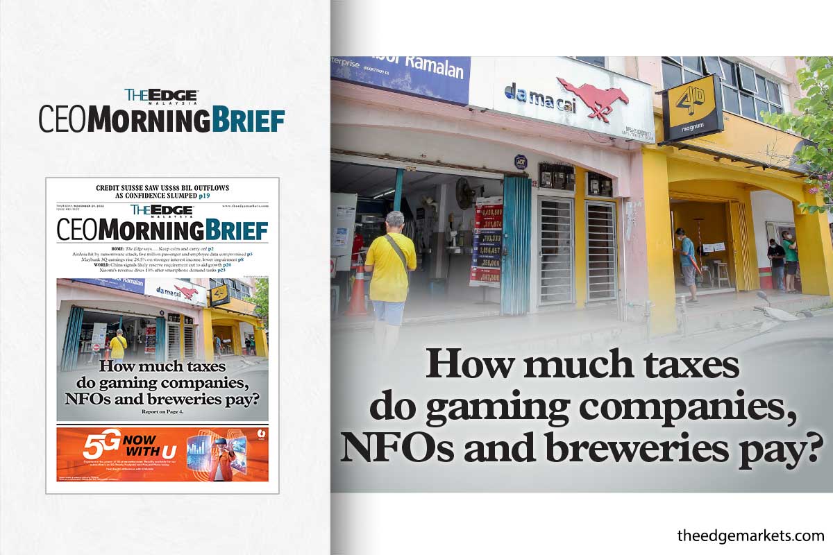 How much taxes do gaming companies, NFOs and breweries pay?