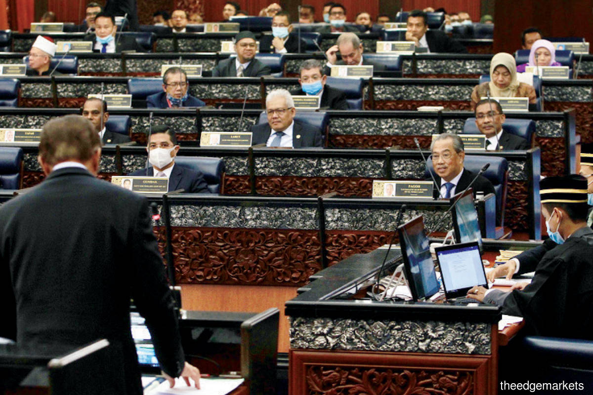 Muhyiddin in the seat of the head of the ruling party in the Dewan Rakyat. His government turned out to be the shortest-lived in Malaysian history amid a fluid political scene that he himself set off when his party broke away from Pakatan Harapan last year. (Photo by Mohd Shahrin Yahya/The Edge)