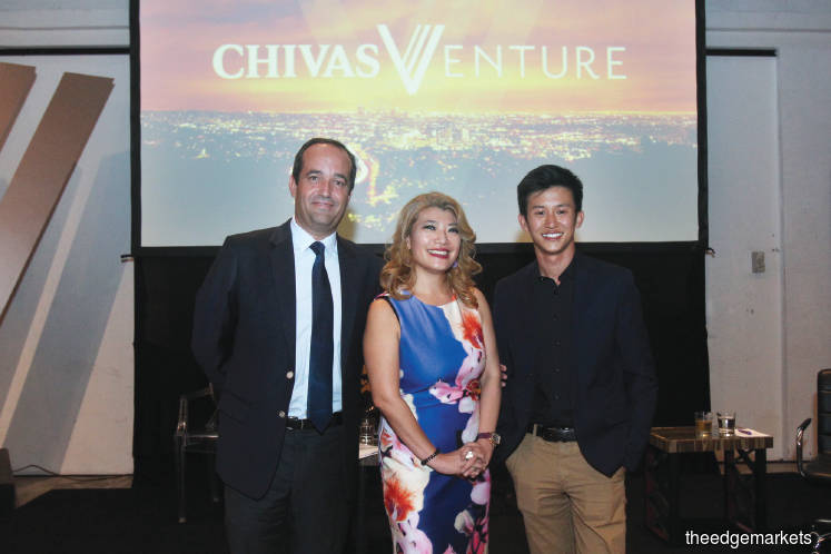 (From left) Mouquet, Liu and  Chan at the the Chivas Venture 2018 launch yesterday. Photo by Mohd Izwan Mohd Nazam