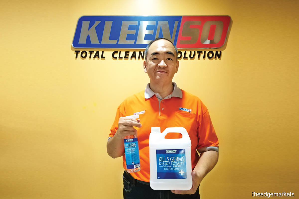 Lee with the Kleenso Kills Germs Disinfectant, one of the first surface disinfectants to be certified by the NPRA