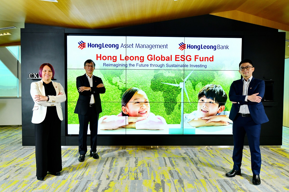 (From left) Hong Leong Asset Management Bhd head of in-house research Ooi Yih Shin, chief executive officer Hoo See Kheng and fund manager Yu Junqiang introducing the Hong Leong Global ESG Fund.
