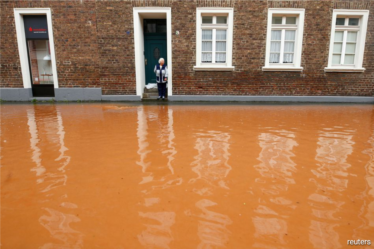 A street is flooded following heavy rainfalls in Erftstadt, Germany, July 16, 2021.