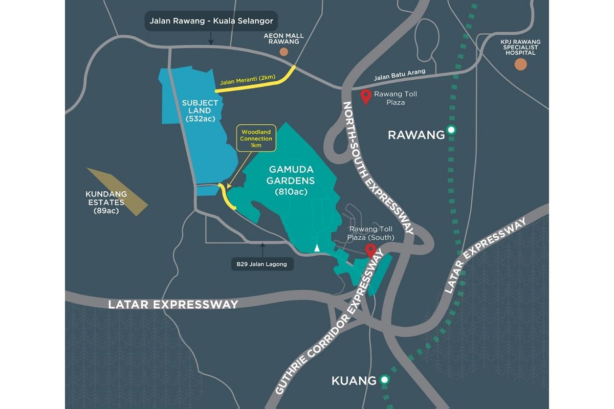 Gamuda is buying 532 acres of land in Rawang (subject land) located next to its existing 810-acre Gamuda Gardens township in north Sungai Buloh.