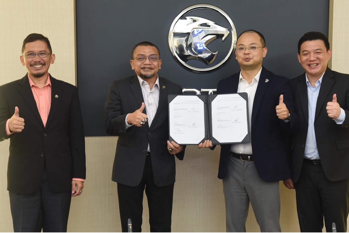 Representatives from Proton for the virtual signing ceremony. From left: Senior director of corporate strategy Yusri Yusuf, Proton deputy CEO Roslan Abdullah, director of international sales Steven Xu, and head of international distribution Lau Yit Mun. 