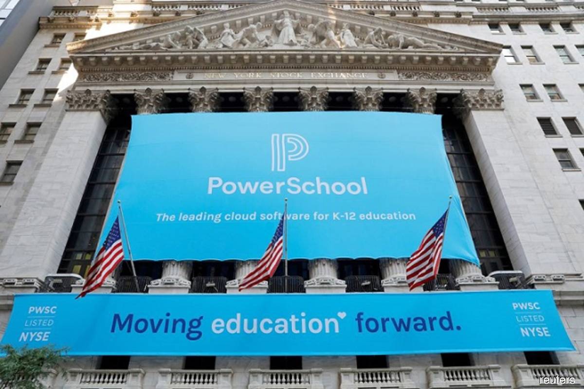 Signage for PowerSchool (NYSE:PWSC) is seen ahead of their initial public offering (IPO) at the New York Stock Exchange (NYSE) in New York City, New York, US on Monday, July 28, 2021. (Photo by Andrew Kelly/Reuters)