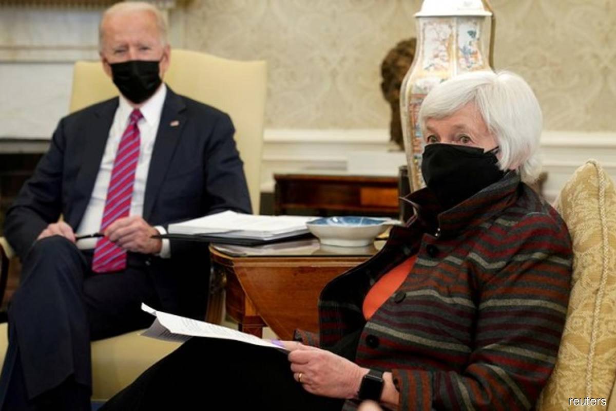 US President Joe Biden meets with US Treasury Secretary Janet Yellen in the Oval Office at the White House in Washington, US on Jan 29, 2021. (Photo credit: Kevin Lamarque/Reuters filepix)