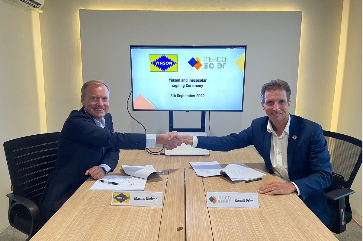 Yinson Renewables vice president of business development Marius Kleiven (left) and Inecosolar founder and director Benoît Prim at the signing of the agreement