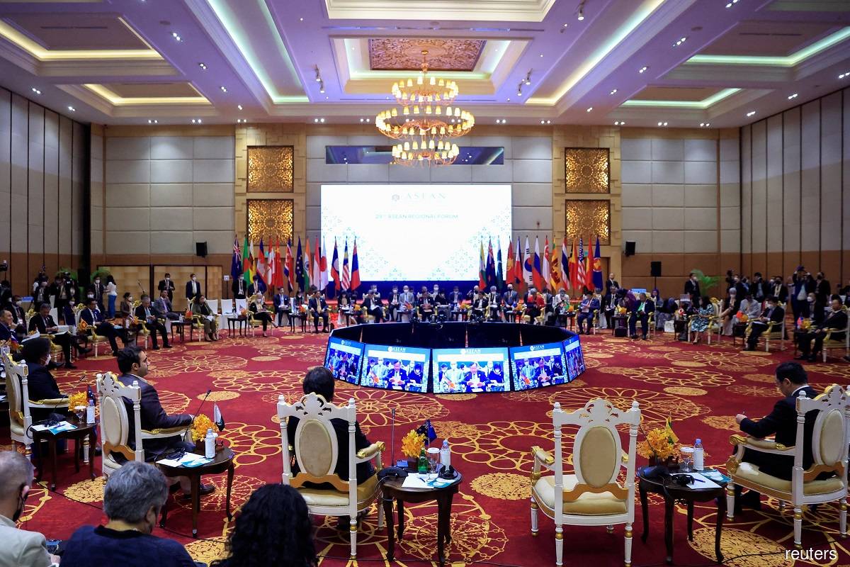 A general view of the ASEAN Regional Forum during the ASEAN Foreign Ministers Meeting held in Phnom Penh, Cambodia on Aug 5, 2022.