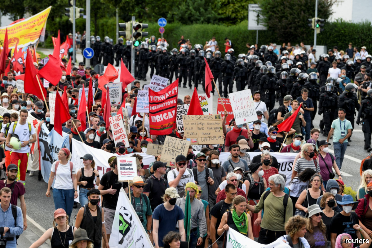 Demonstrators take part in a protest march, during the G7 leaders' summit which takes place in the nearby Bavarian alpine resort. (Photo by Reuters)
