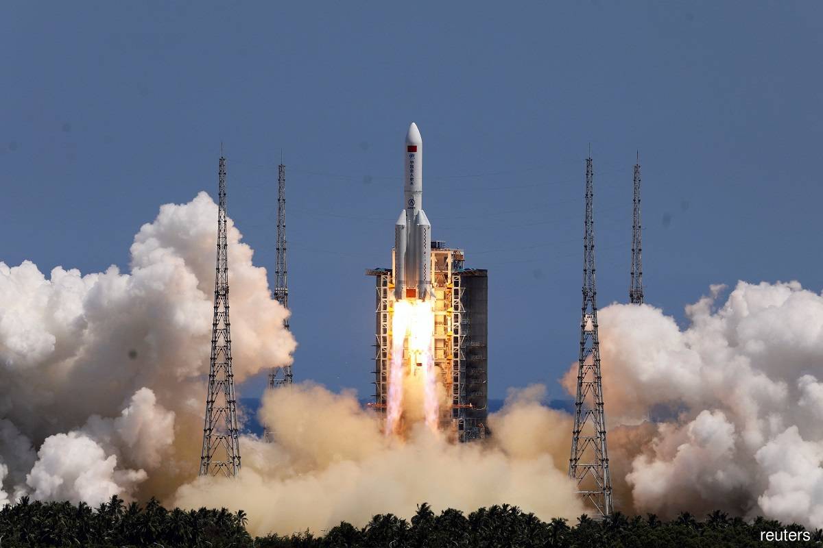 A Long March-5B Y3 rocket, carrying the Wentian lab module for China's space station under construction, taking off from Wenchang Spacecraft Launch Site in Hainan province, China on July 24, 2022.