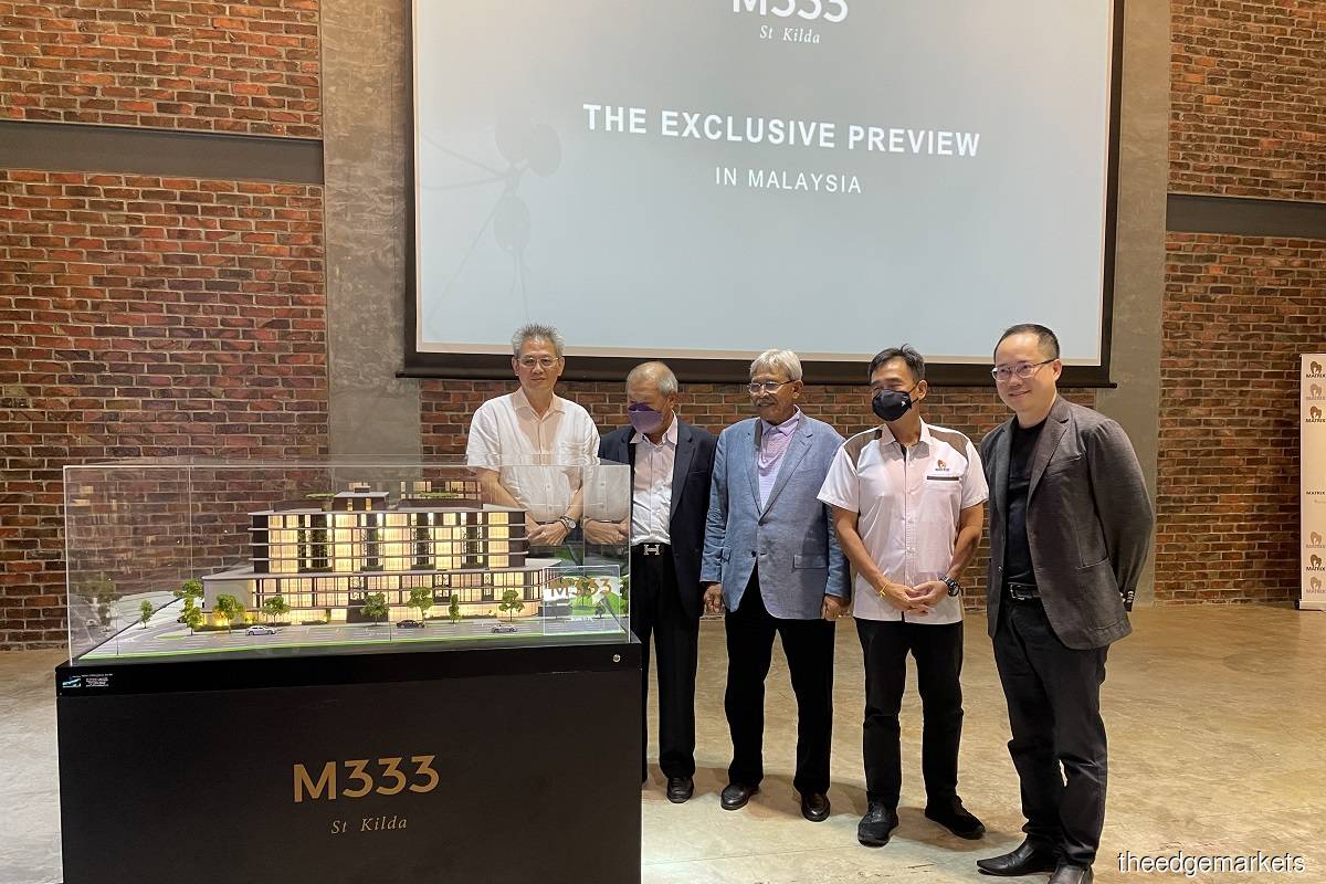 (From left) Ho, Tian Hock, Mohamad Haslah, Leong and Jon Wee at the exclusive preview of M333 St Kilda. Photo by by Chung Ying Yi/The Edge