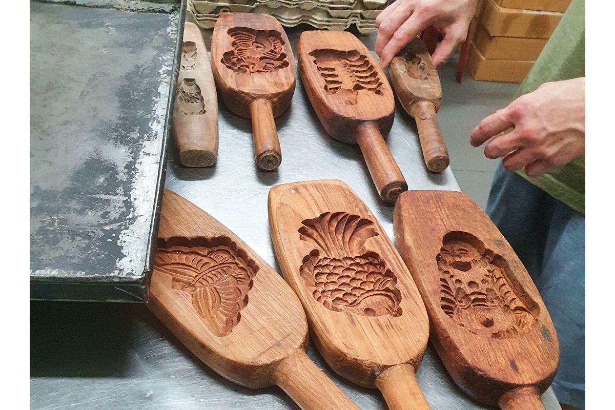 Traditional wooden mooncake molds at Chinatown Tai Chong Kok Confectionery (Hue Kee) in Singapore. (Photo by Bloomberg)