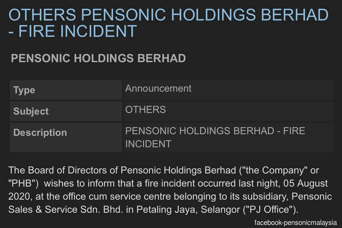Pensonic reports fire incident at subsidiary’s office in PJ