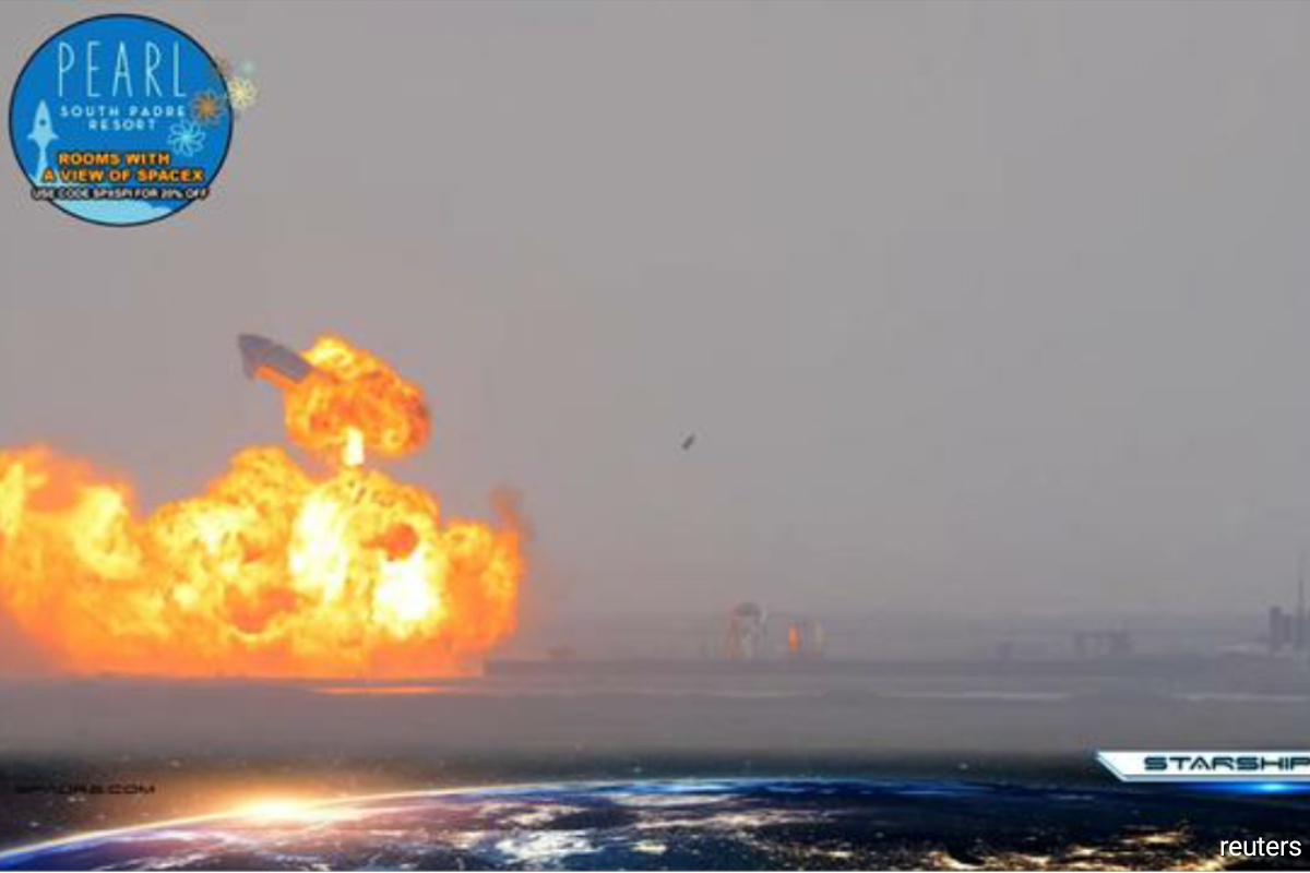 Listing slightly to one side as an automated fire-suppression system trained a stream of water on flames still burning at the base of the rocket, the spacecraft blew itself to pieces about eight minutes after touchdown.