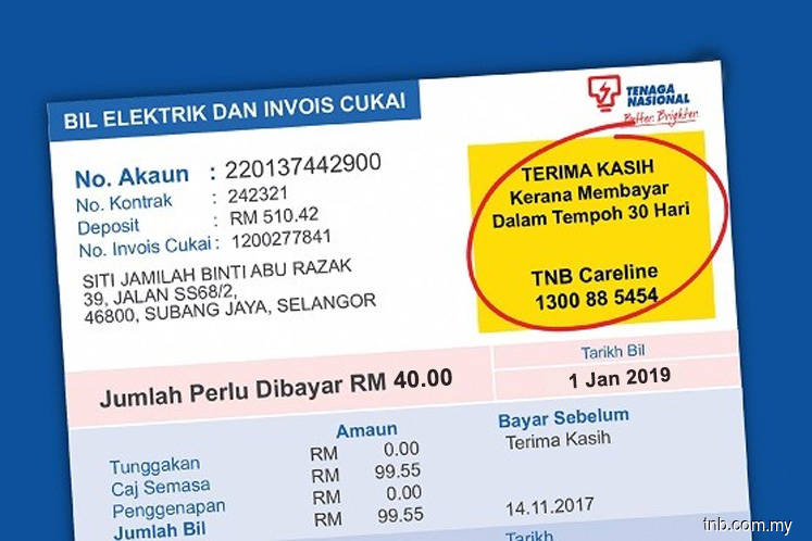 RM40 Electricity Bill Rebate For Poor Households From January 2019 