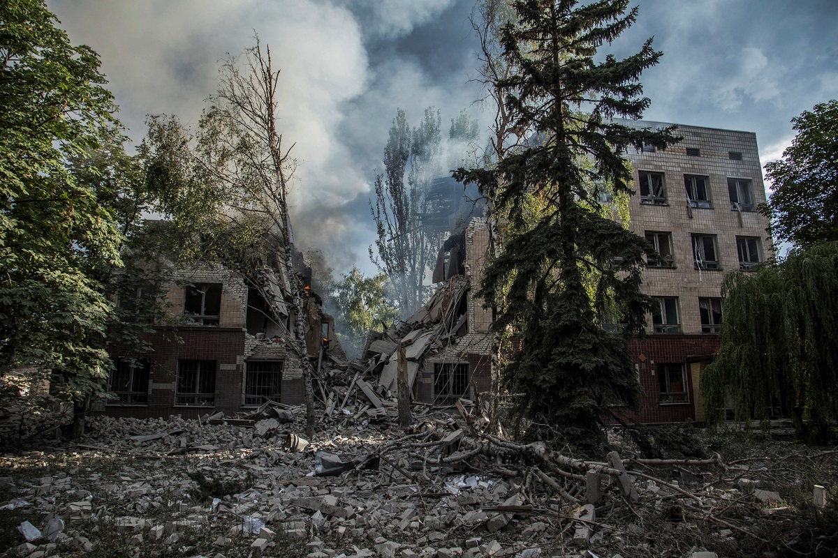 Smoke rises over remains of a building destroyed by a military strike, as Russia's attack on Ukraine continues, in Lysychansk, Luhansk region, Ukraine June 17, 2022. (Photo by Reuters)