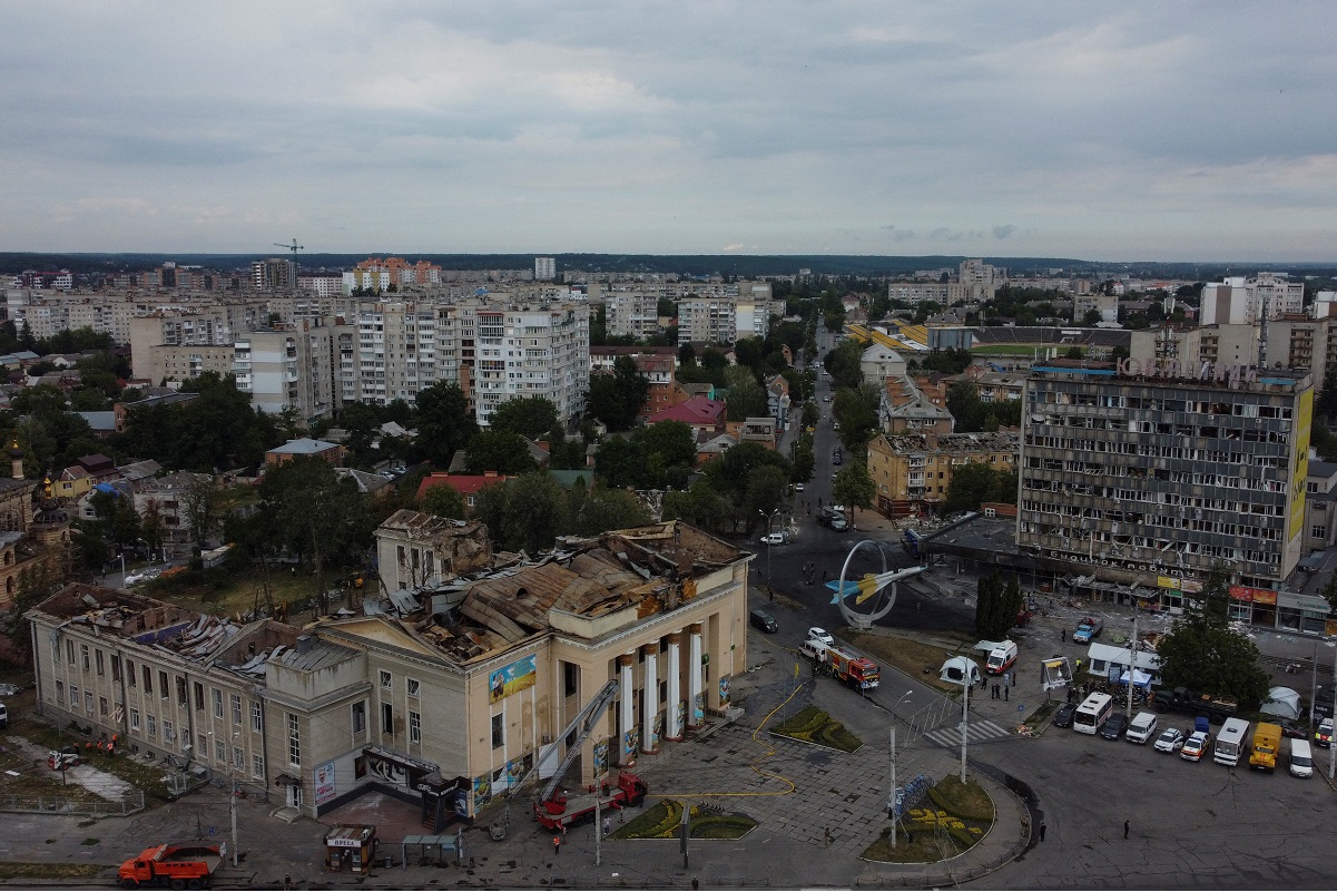 An aerial view shows buildings damaged by a Russian missile strike, as Russia's attack on Ukraine continues, in Vinnytsia, Ukraine July 15, 2022. (Photo by Reuters)