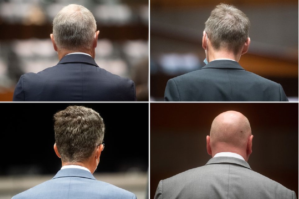 A combination picture shows the four defendants at the start of the trial of former Volkswagen executives charged with misconduct over their role in the carmaker's manipulation of diesel emissions testing, in Brunswick, Germany Sept 16, 2021. (Photo by Pool via Reuters)